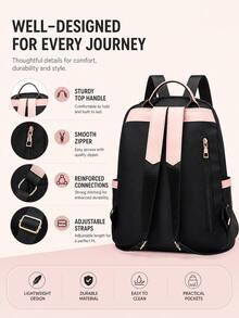Versatile Black & Pink Large Capacity Casual Backpack, Outdoor Sports Style. Lightweight And Durable, Multiple Compartments With Side Pockets, Adjustable Shoulder Straps, Reinforced Bottom. Suitable For Students And Outdoor Enthusiasts, Perfect For School, Commuting, Outdoor Fitness, Weekend Hiking. - Multicolor - View 2