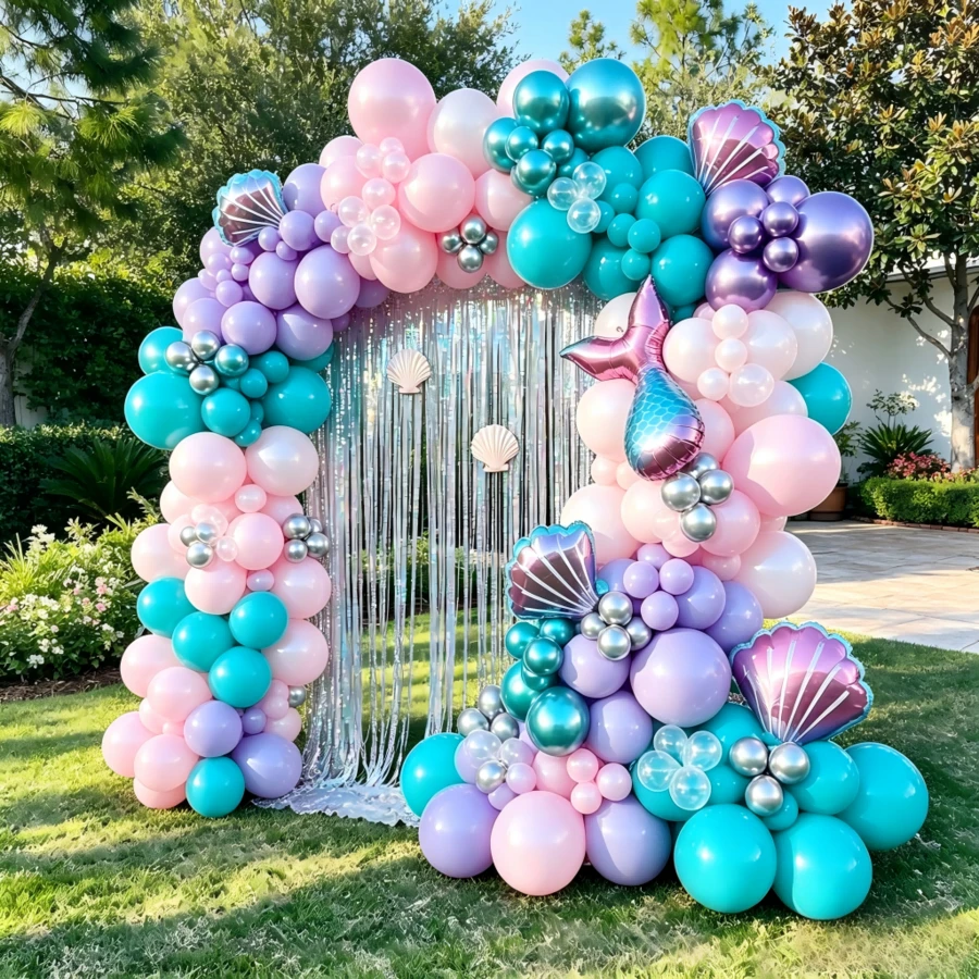 120pcs Mermaid Balloon Garland Set, Under The Sea Summer Baby Shower, Baby Gift Party, Boys Girls Children Birthday Party Supplies - Mixed Colors - View 1