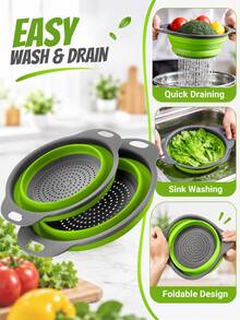Keranjang Saringan Dapur Lipat dengan Pegangan, Saringan Pencuci Sayur & Buah, Keranjang Penyaring Penyimpanan Lipat, Cocok untuk Sayuran, Buah-buahan, Pasta, Mie, Persiapan Salad, Wastafel Dapur, Dapur Kecil, Dapur Apartemen dan Dapur Asrama - Beragam gaya dan warna - View 2