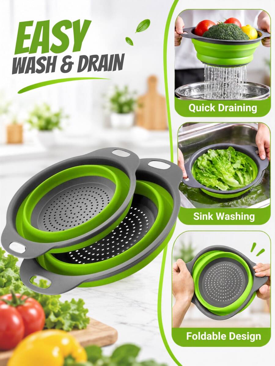 Keranjang Saringan Dapur Lipat dengan Pegangan, Saringan Pencuci Sayur & Buah, Keranjang Penyaring Penyimpanan Lipat, Cocok untuk Sayuran, Buah-buahan, Pasta, Mie, Persiapan Salad, Wastafel Dapur, Dapur Kecil, Dapur Apartemen dan Dapur Asrama