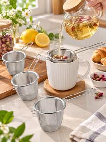 4pcs/2pcs/1pc Ultra Fine Mesh Tea Strainer, Stainless Steel Loose Leaf Tea Filter With Long Handle, Reusable Tea Infuser Basket, Suitable For Cups, Mugs And Teapots, Home & Office Kitchen Tea Brewing Accessories - Multicolor - View 8