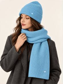 Women's Autumn/Winter Solid Color Knit Hat & Scarf 2pcs Set, Simple Versatile Face-Slimming Warm Beanie Set - Multicolor - View 12