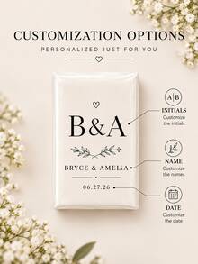 Customizable Couple Name Happy Tears Wedding Tissues, Elegant Minimalist White Mini Pocket Tissue Box, Personalized Wedding Date Printed Travel Pack Tissues, Bulk Wedding Guest Favors Table Decor Keepsake Gifts - Multicolor - View 9