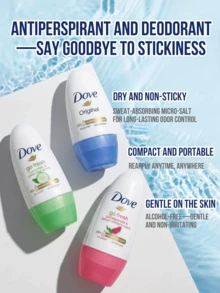 Dove Dove Invisible Dry 女用止汗滾珠，48小時吸汗微鹽配方，持久清新乾爽不黏膩，便攜式，0%酒精，保濕乳霜，腋下護理除味，適合日常、夏季、健身房及敏感肌，40ml - 隱形乾爽40ml - 查看 3
