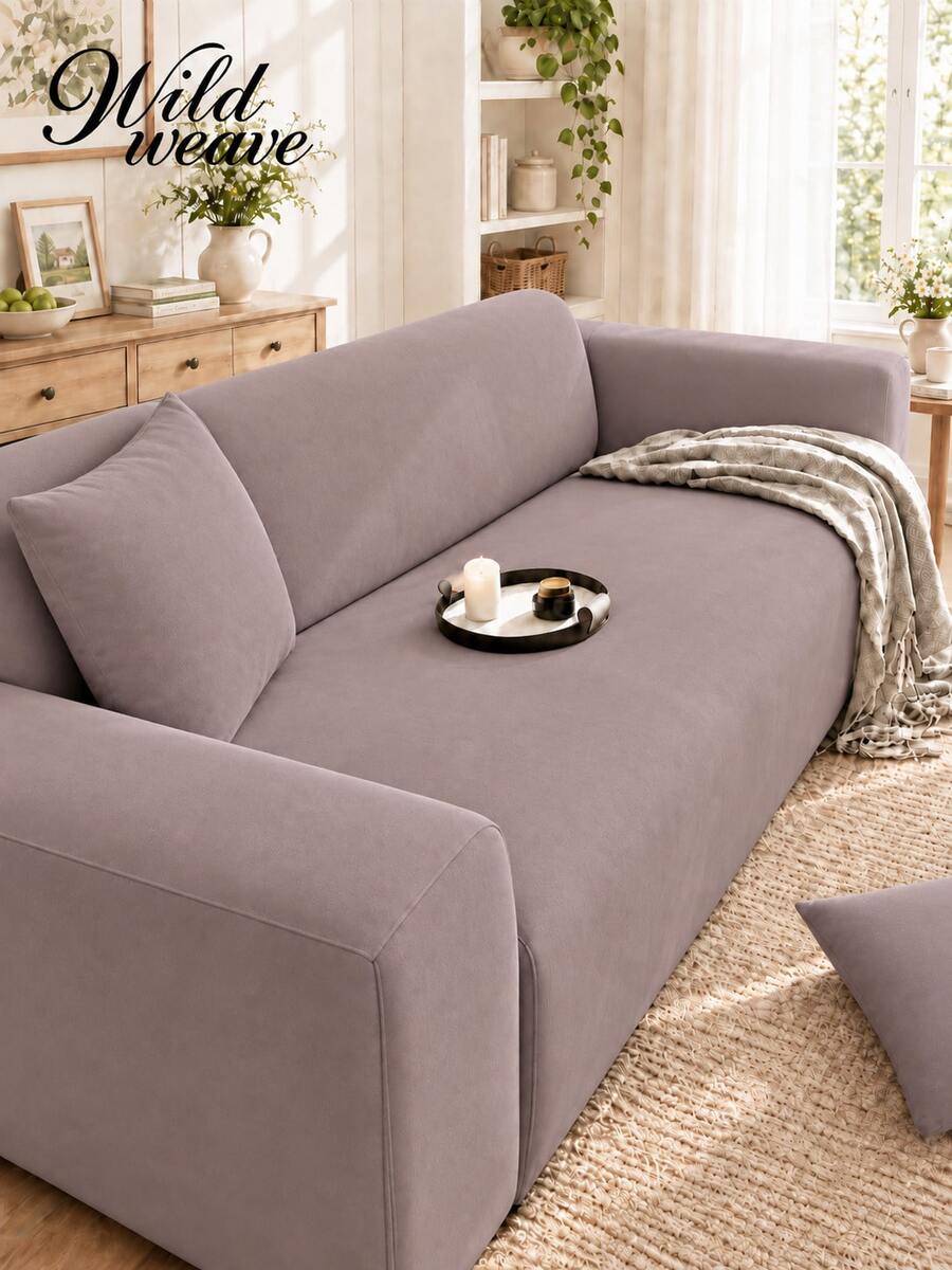 1pc Solid Color Milk Silk High Elasticity Sofa Cover With Matching Unfilled Pillowcase, Machine Washable, Dust-Proof, Sofa Protector