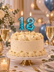 1PC Blue Metallic Number Birthday Candles With Star Pattern, Inflatable Balloon Style Cake Toppers With Long Sticks, Lighted Number Candles For Kids Adults Birthday Party, Anniversary Celebration, Cake Decoration Supplies For European Festive Events - View 4
