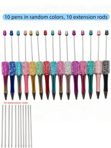 [20pcs]10pcs Multi-Color DIY Beaded Pens With 10pcs Extended Rods, UV Electroplated Sugar Star Rhinestone Beaded Silicone Focal Beads For Creative DIY Pen Stationery Accessories Ballpoint Pens - Electroplated Sugar Starry Sky - View 8