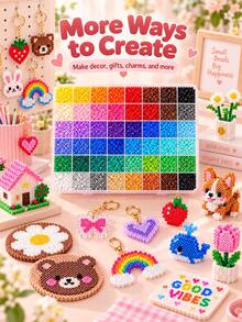 DIY Mini Perler Beads Craft Set, 2.6mm Perler Beads Set With 24 Or 72 Colors, Includes Pegboard, Tweezers And Ironing Paper, Creative Handmade Art Toy, Suitable For Artistic Creation And Holiday Activities - Multicolor - View 3