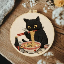 1pc 20*20cm/7.9*7.9in Naughty Black Cat Embroidery Kit, DIY Hand Embroidery Set, Suitable For Adult Beginners, Home Decor Gift, Women's Sewing Gift, Includes User Manual, Printed Pattern Fabric, Embroidery Hoop, Needle And Thread - The Mischievous Black Cat - View 14