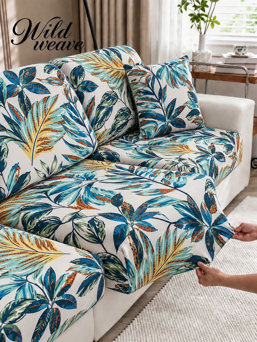 1pc Minimalist Tropical Rainforest Printed Milk Silk Elastic Sofa Cover, Suitable For Four Seasons