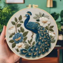 1PC 20*20cm/7.9*7.9in,The Beautiful Peacock Embroidery Kit, DIY Handmade Embroidery Set For Adult Beginners, Home Gift, Women's Sewing Gift, Including User Manual, Printed Pattern Fabric, Embroidery Frame, Needle And Thread. - The Beautiful Peacock - View 17