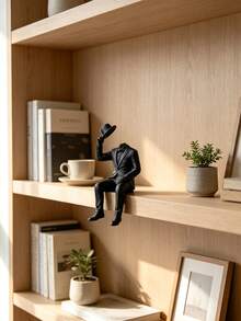 3D Printed Original Faceless Gentleman Sitting Desk Ornament, Self-Developed Suit & Top Hat Abstract Design, Smooth Faceless Head + Dangled Legs Sitting Pose, Modern Minimalist Decor For Office Desk, Bookshelf, Wall Shelf, Creative Desktop Gift For Men/Colleagues - Invisible Gentleman Statue - View 3