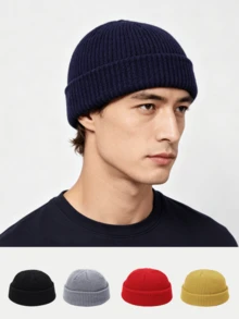 1pc Solid Color Casual Knit Fabric Beanie Hat Autumn Winter Essential Skull Cap Warm Unisex Couple Gift - A - View 1
