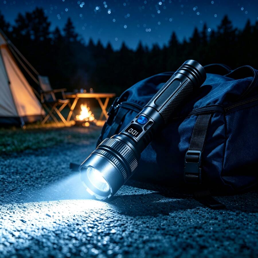 High-Power Flashlight. Featuring A Digital Display And USB Charging, This Flashlight Is An Essential Tool For Camping And Wilderness Survival; It Makes An Excellent Gift For Camping Enthusiasts And Is An Ideal Choice For Emergency Preparedness. - 911 Flashlight - View 1