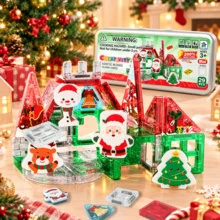 29pcs Christmas Theme Magnetic Tiles Set, Includes Christmas Character Magnetic Blocks, Can Freely Assemble Christmas House And Scene Models, STEM Sensory Toy, Back To School Preschool Magnetic Toy, Perfect Christmas And Halloween Gift For Children - Multicolor - View 2