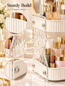 Double Layer Wavy Cosmetic Storage Rack, Light Luxury Cream Style Desktop Organizer, Large Capacity Vanity Skincare Perfume Storage Box, Can Hold Makeup Brushes Lipstick Face Cream, Bathroom Sink Cup Miscellaneous Multi-Functional Tiered Storage Tray - Multicolor - View 7