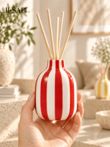 1PC Candy Color Vertical Striped Mini Vase, 7 Colors Glossy Bulb Shape Reed Diffuser Bottle, Dual Purpose Tabletop Decor For Dried Flowers, Bedroom Bathroom Home Decor, Oil & Reed Sticks Not Included - Striped Aroma Bottle - View 3