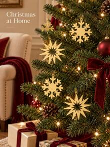12pcs/Set (6 Stars + 6 Snowflakes) Gold Metal Christmas Decorative Clips, Exquisite Christmas Style Hollow Radial Star And Snowflake Design Back Clips, Suitable For Christmas Tree, Wreath, Gift Box Ribbon And Winter Holiday Home Decor - 6 Stars + 6 Snowflakes - View 5