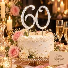 60 Number Rhinestone Cake Topper Sparkling Crystal Birthday Party Decoration Elegant Anniversary Wedding Cake Insert Decor 21x13cm - Style a - View 7