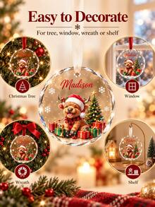 Customized Family Christmas Crystal Hanging Ornament, Personalized Name Commemorative Hanging Ornament, 2026 Customized Christmas Tree Round Pendant, Home Holiday Family Commemorative Gift - Multi-color - View 2