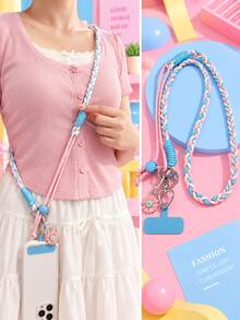 1 Set Long Adjustable Crossbody Phone Lanyard, Personalized Braided Strap, Ins Fresh Style, Durable Chain Shell, Suitable For Outdoor Travel, Hiking, Unisex, Short Phone Holder, Smartphone Wrist Strap, Smartphone Protective Case Lanyard, Keychain, Phone Accessory, Mobile Pendant, Phone Charm, Halloween - Multicolor - View 4