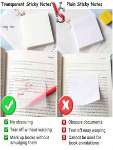 3pcs Transparent Sticky Notes, Minimalist Easy-Tear, Suitable For Memo Reminders, Applicable For School, Dorm, Office, Book Marking And Daily Recording, Strong Adhesion And Reusable - Multi-color - View 12