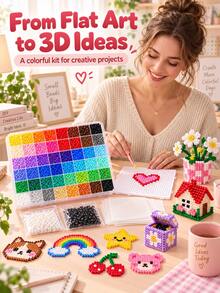 DIY Mini Perler Beads Craft Set, 2.6mm Perler Beads Set With 24 Or 72 Colors, Includes Pegboard, Tweezers And Ironing Paper, Creative Handmade Art Toy, Suitable For Artistic Creation And Holiday Activities - Multicolor - View 9