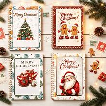 1pc Christmas Spiral Notebook,4 Styles Xmas Themed Gold Coil Journal, Santa Gingerbread Man Christmas Tree Hot Cocoa Pattern Notepad, Writing Notebook For School Office, Christmas Holiday Gift For Students Women Stationery Lovers - A - View 1