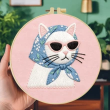 1PC 20*20cm/7.9*7.9in,Cute Cats Embroidery Kit, DIY Handmade Embroidery Set For Adult Beginners, Home Gift, Women's Sewing Gift, Including User Manual, Printed Pattern Fabric, Embroidery Frame, Needle And Thread. - Cute Cats - View 8