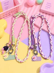 1 Set Long Adjustable Crossbody Phone Lanyard, Personalized Braided Strap, Ins Fresh Style, Durable Chain Shell, Suitable For Outdoor Travel, Hiking, Unisex, Short Phone Holder, Smartphone Wrist Strap, Smartphone Protective Case Lanyard, Keychain, Phone Accessory, Mobile Pendant, Phone Charm, Halloween - Multicolor - View 3