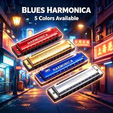 Bright Soft 008K C-Key 10-Hole Chromatic Harmonica, Essential Travel Musical Instrument For Summer Vacation, Includes Protective Case, Portable Harmonica Gift For Beginners - Multicolor - View 1