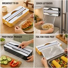 Space-Saving Plastic Wrap Dispenser With Hidden Sliding Cutter, Stable Suction Cup, Strong Magnetic Back And Reusable Hook And Loop, Suitable For Kitchen Wall, Refrigerator And Countertop For Plastic Wrap, Aluminum Foil, Parchment Paper And Wax Paper Rolls - View 2
