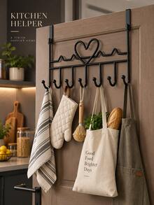 No-Drill Over-The-Door Hanging Storage Rack, Multi-Functional Iron Coat Rack, 7-Hook Door Back Coat & Hat Hook Towel Rack, Suitable For Bedroom, Bathroom, Kitchen Clothing, Hats, Bags, Scarves Storage - Multicolor - View 4