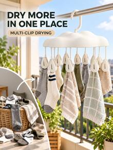 Multifunctional Windproof Hanging Drying Rack – Cute Cloud Design. Suitable For Drying Socks, Underwear, Towels, And More; Features A Drill-Free, Space-Saving Design That Is Easy To Store-An Ideal Choice For The Back-To-School Season. - Multicolor - View 5