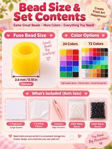 DIY Mini Perler Beads Craft Set, 2.6mm Perler Beads Set With 24 Or 72 Colors, Includes Pegboard, Tweezers And Ironing Paper, Creative Handmade Art Toy, Suitable For Artistic Creation And Holiday Activities - Multicolor - View 2