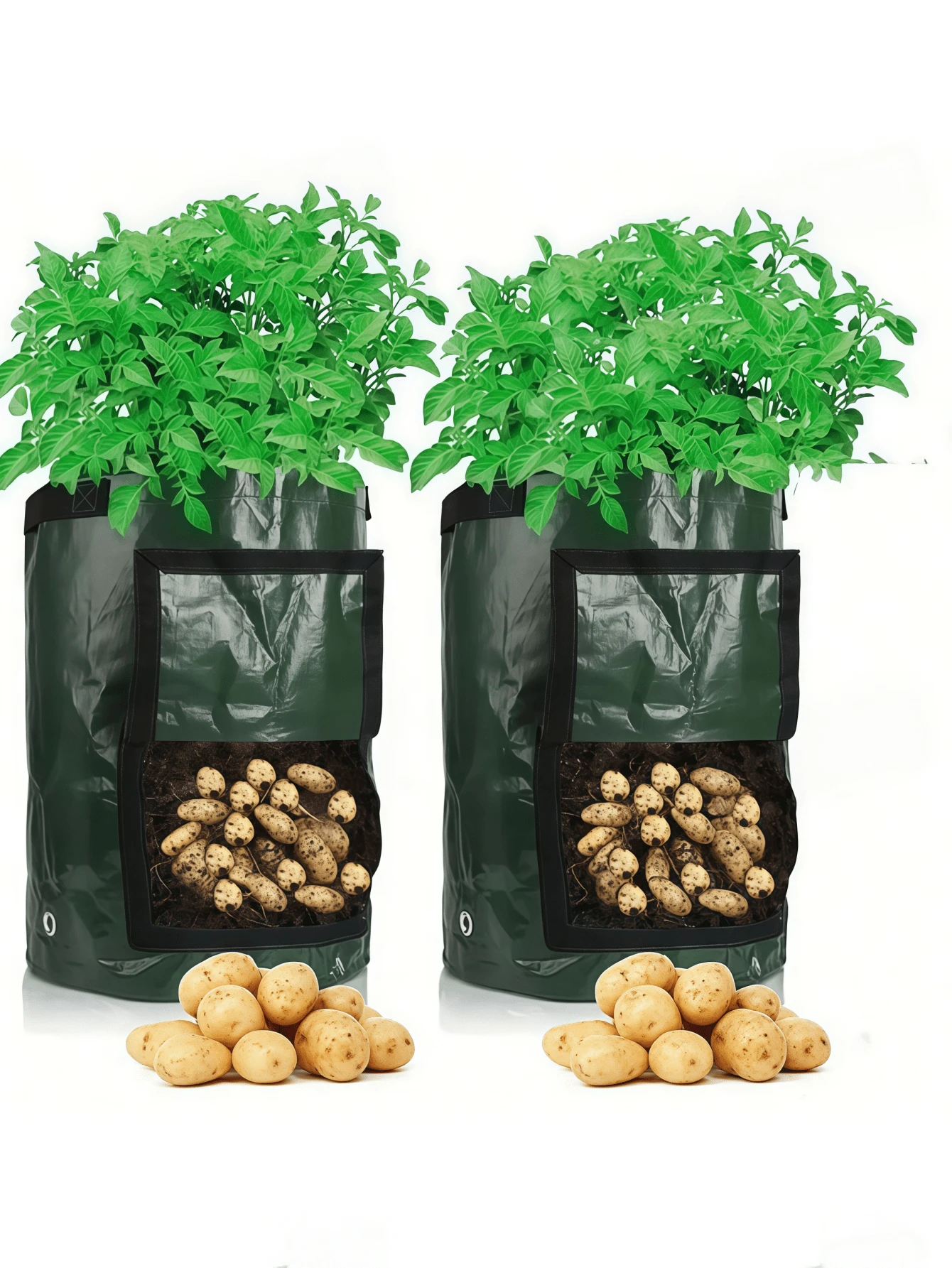 2 Packs Potato Grow Bags, Durable Fabric Garden Pots With Flip Lid & Handles, 10 Gallon, Spring Planting Bags, Plant Growing Containers With Access Window For Potatoes & Vegetables - Green - View 1