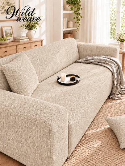 1pc Faux Linen Printed Milk Silk Sofa Protector Cover, High Elasticity Removable Washable All-Season Universal Stretch Full Sofa Cover And 1pc No Filling Pillow Cushion Cover, Suitable For Patio, Garden, Poolside, Multiple Occasions, Summer Leisure