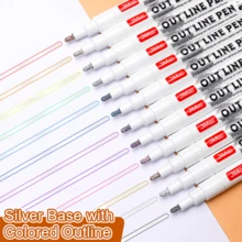1pc Multi-Color Outline Pen Set, Colorful Metallic Outline Marker, DIY Doodle Pen For Planner, Greeting Card, Poster, Automatic Double-Layer Outline Marker, Student Hand-Drawn Poster Title Drawing Pen, Handmade Decoration Creative Art Writing Drawing Pen - Multicolor - View 4