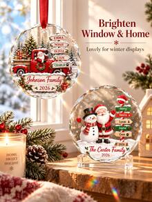 Customized Family Christmas Crystal Hanging Ornament, Personalized Name Commemorative Hanging Ornament, 2026 Customized Christmas Tree Round Pendant, Home Holiday Family Commemorative Gift - Multi-color - View 8