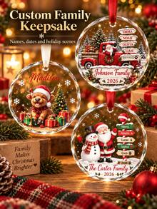 Customized Family Christmas Crystal Hanging Ornament, Personalized Name Commemorative Hanging Ornament, 2026 Customized Christmas Tree Round Pendant, Home Holiday Family Commemorative Gift - Multi-color - View 5