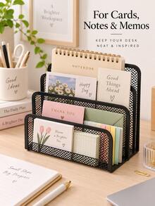 Metal Mesh 4-Compartment File Organizer Desktop Memo Storage Box Office Desk Letter Sorting Rack Student Desk Book & Document Divider Frame Office Stationery Sundries Organizer Box Back To School Dormitory Desktop Storage Essential, Hollow Mesh Breathable Design, Partitioned Storage For Memos Notebooks Files, Sturdy Iron Craft Resistant To Deformation, Universal Storage Solution For Office Home Desk - Multicolor - View 4