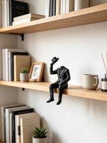 3D Printed Original Faceless Gentleman Sitting Desk Ornament, Self-Developed Suit & Top Hat Abstract Design, Smooth Faceless Head + Dangled Legs Sitting Pose, Modern Minimalist Decor For Office Desk, Bookshelf, Wall Shelf, Creative Desktop Gift For Men/Colleagues - Invisible Gentleman Statue - View 7
