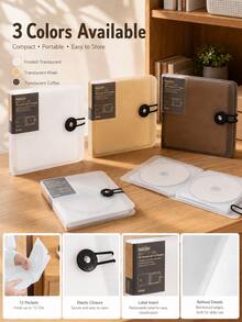 CD DVD Storage Box Organizer, 12-Disc Portable CD DVD Wallet Album Book With Inner Pages, Scratch-Resistant Waterproof Disc Storage Case, Suitable For Car, Home, Office, Travel, Blu-Ray VCD Game Disc Media Music Movie Carrying Box - View 5