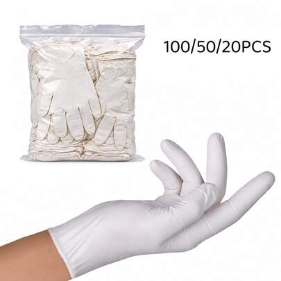 20/50/100pcs White Disposable Nitrile Gloves, Suitable For Painting, Kitchen And Bathroom Cleaning, Dishwashing And More. Applicable For Painting, Crafting, Cleaning, Nail Art And Other Occasions. Essential For Home Cleaning, Kitchen Cleaning, Tattooing, Hair Dyeing, Beauty Salon Cleaning Tools And More. (No Packaging Box)