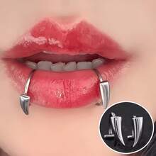 2 st Halloween vampyrhörn U-formade läppringar i rostfritt stål, läpppiercing för cosplay, smycken - Multifärgad - Visa 3