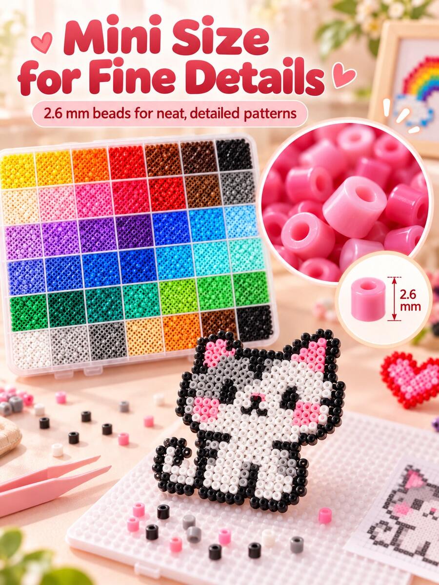 DIY Mini Perler Beads Craft Set, 2.6mm Perler Beads Set With 24 Or 72 Colors, Includes Pegboard, Tweezers And Ironing Paper, Creative Handmade Art Toy, Suitable For Artistic Creation And Holiday Activities - Multicolor - View 1