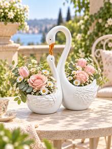 1pc Elegant Swan Planter Flower Pot, Romantic Floral Container For Patio, Balcony, Garden Table, Living Room, Wedding Centerpiece, Cottage Decor, Spring Home Styling, Porch, Entryway And Dining Accent - A - View 3