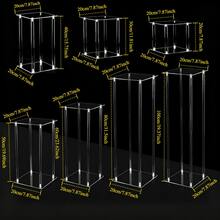 Clear Acrylic Display Stand, Hollow Square Wedding Pillar Flower Rack, Detachable Cake Base Holder, Suitable For Wedding Aisle, Banquet, Party, Window Display, Center Decoration - Transparent - View 6