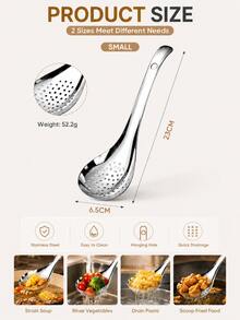 1/2Pcs Stainless Steel Slotted Spoon Set, Kitchen Strainer Ladle With Long Handle, Perforated Cooking Spoon For Soup, Pasta And Frying Food - Multicolor - View 12