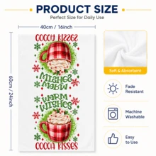 Christmas Hot Cocoa Plaid Kitchen Towel, Cocoa Kisses Warm Wishes Text Red Plaid Mug Cream Berry Snowflake Print Tea Towel, Winter Christmas Dessert & Beverage Theme Decorative Hand Towel, Rustic Farmhouse Style Kitchen Dining Home Holiday Decor Towel, Housewarming Birthday Christmas New Year Winter Holiday Gift - Multicolor - View 10
